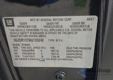 2008 Saturn Outlook Xe z USA, uszkodzony, nr VIN 5GZER13798J133242